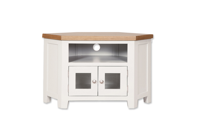 Painted Corner TV Units - Henley White Painted Glazed TV Cabinet 