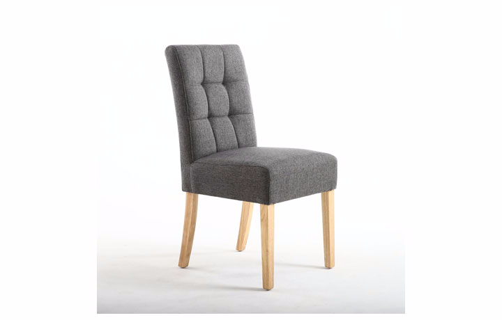 Upholstered Dining Chairs - Kansas Linen Effect Steel Grey Dining Chair With Oak Legs