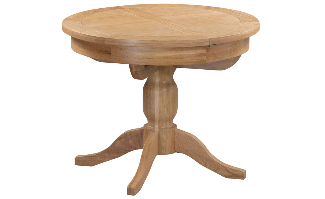 Round Oak & Painted Dining Tables  - Lavenham Oak 100-140cm Round Single Pedestal Extending Table 