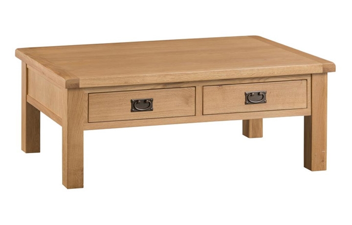 Oak Coffee Tables with Drawers - Burford Rustic Oak Large Coffee Table With Drawers