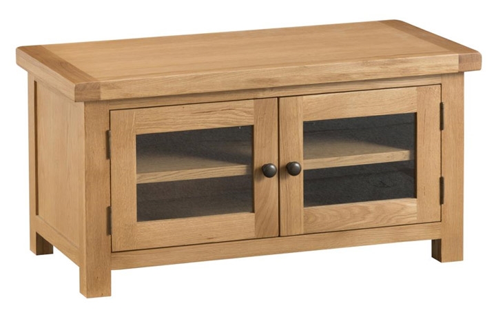 Oak Standard TV Units - Burford Rustic Oak Standard TV Unit With Glazed Doors