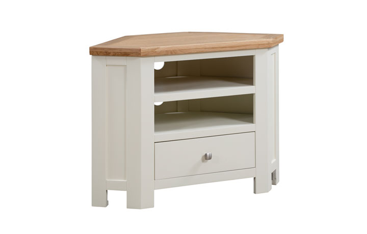 Lavenham Ivory, White, Cobblestone & Raven Painted Furniture Collection - Lavenham Painted Corner TV Unit