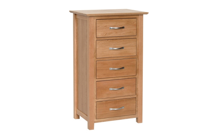 Oak Chest Of Drawers - Woodford Solid Oak 5 Drawer Wellington