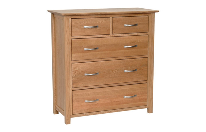 Chest Of Drawers - Woodford Solid Oak 2 Over 3 Chest Of Drawers 