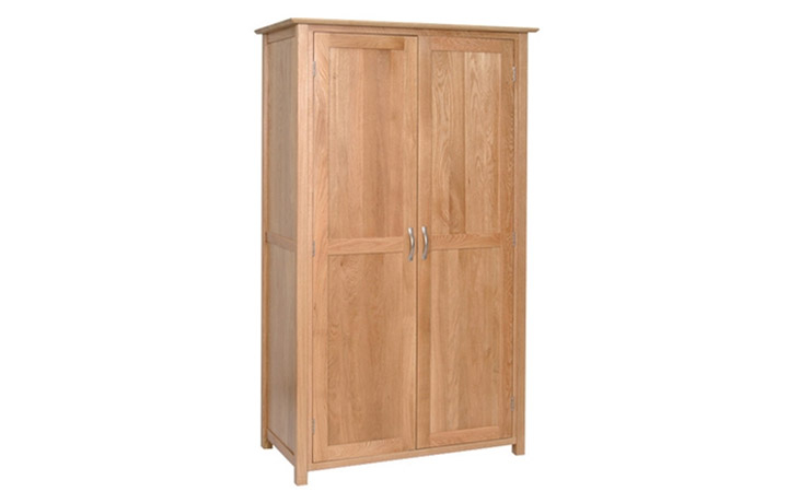Oak 2 Door Wardrobe - Woodford Solid Oak Full Hanging Double Wardrobe