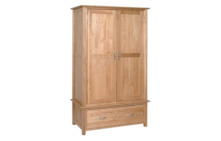 Oak 2 Door Wardrobe - Woodford Solid Oak Double Wardrobe With Drawer
