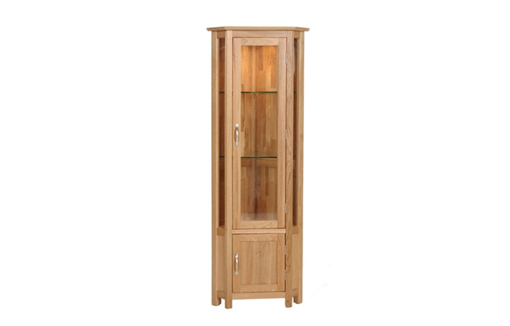 Display Cabinets - Woodford Solid Oak Corner Glass Display Cabinet