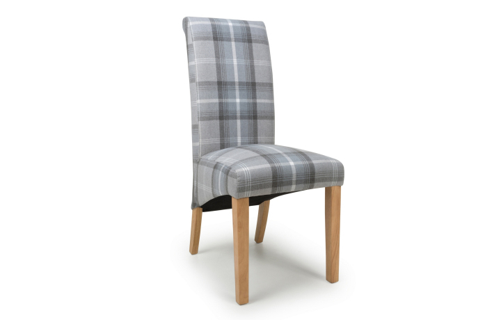 Karta Upholstered Chairs  - Karta Scroll Back Check Grey Dining Chair