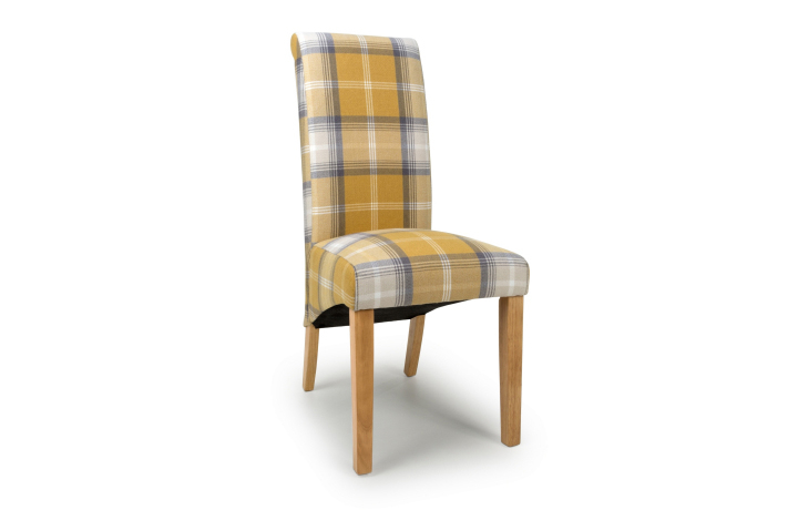Karta Upholstered Chairs  - Karta Scroll Back Check Yellow Dining Chair