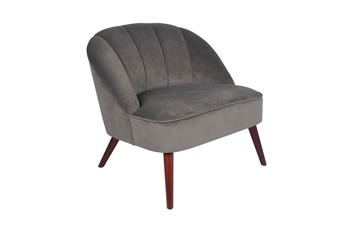 Accent Chairs & Stools - Dove Grey Velvet Cocktail Chair with Walnut Legs