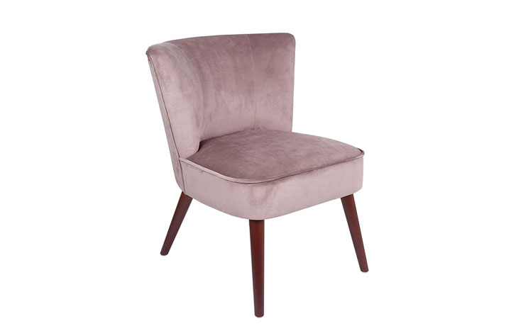 Accent Chairs & Stools - Blush Pink Velvet Curve Back Cocktail Chair with Walnut Legs