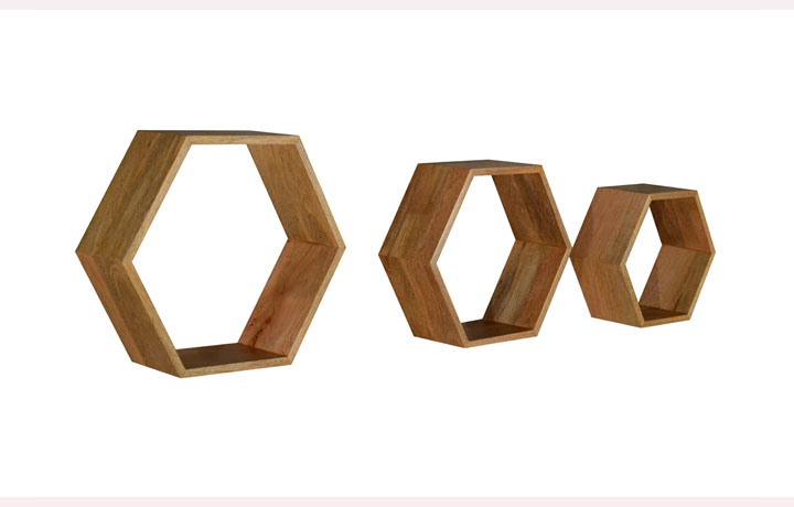 Malmo Solid Mango Wood  - Kelso Mango Hexagonal Nest / Shelving Unit