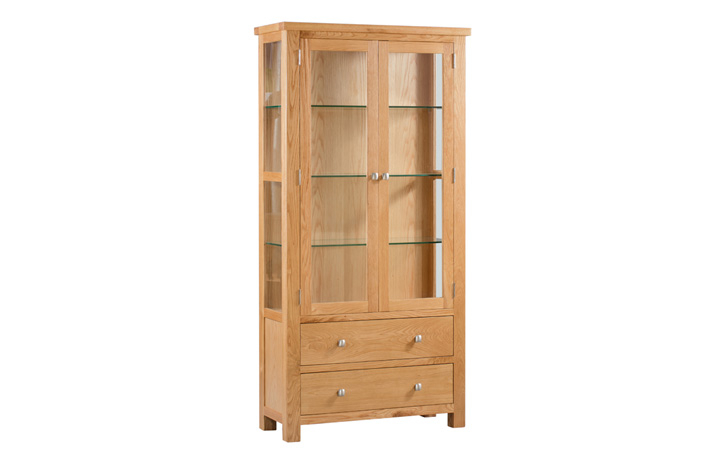 Display Cabinets - Lavenham Oak Glazed Display Cabinet With Glass Sides