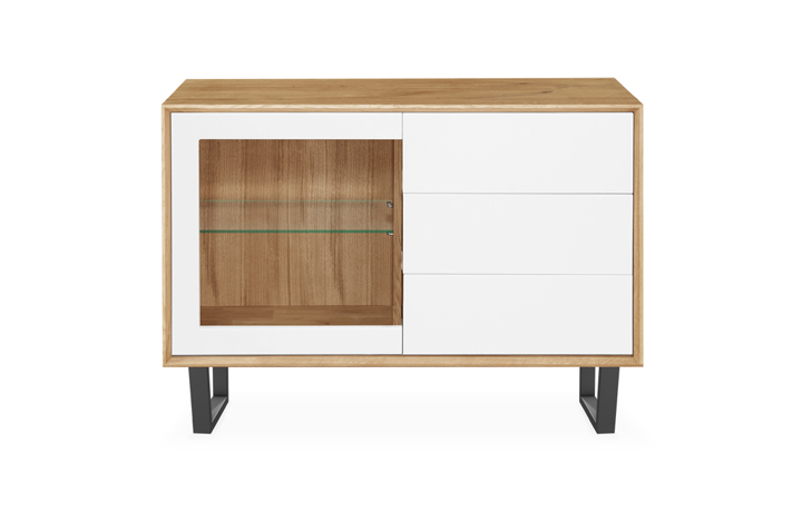 Annika Modern Oak Collection - Annika Modern Oak 1 Door 3 Drawer Small Sideboard - Glass Door