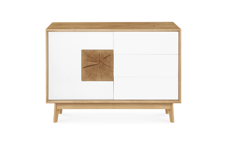 Industrial Sideboards - Annika Modern Oak 1 Door 3 Drawer Small Sideboard - Solid Door