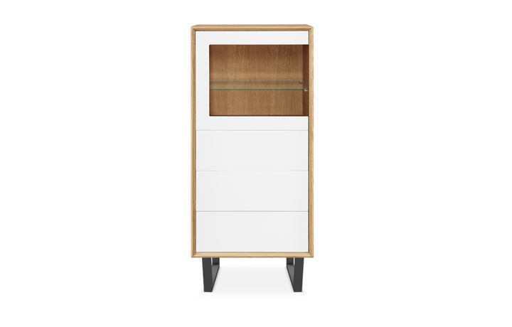 Oak Glazed Display Cabinets - Annika Modern Oak Glazed Display Cabinet With 3 Drawers