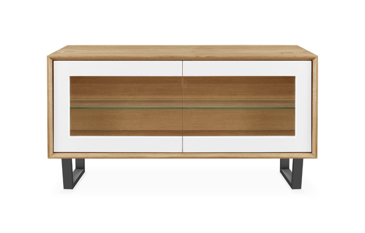 Oak Standard TV Units - Annika Modern Oak Small Glazed 2 Door TV Unit