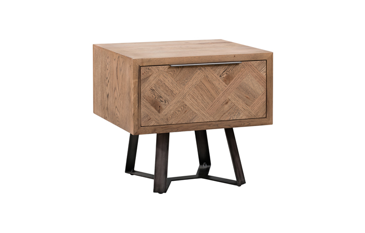 Industrial Coffee Tables - Marconi Patterned Oak Lamp Table With Drawer