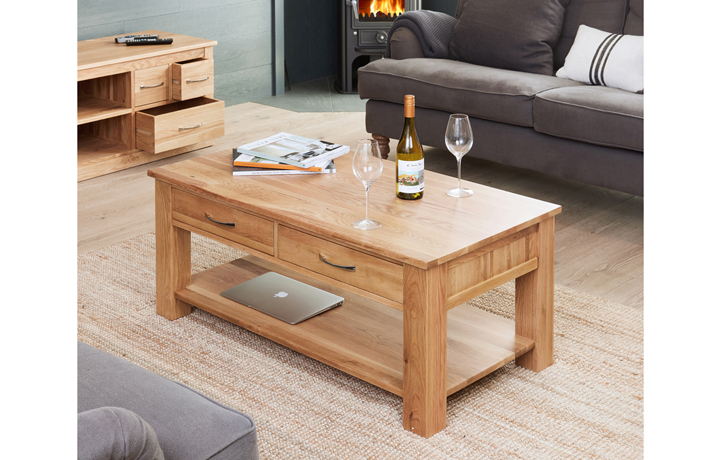 Oak Coffee Tables - Pacific Oak 4 Drawer Coffee Table