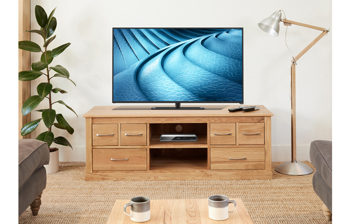 Pacific Oak Furniture Range - Pacific Oak 6 Drawer Large TV Unit