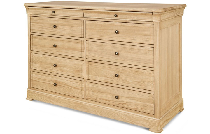 Oak Chest Of Drawers - Lancaster Solid Oak 10 Drawer Wide Chest