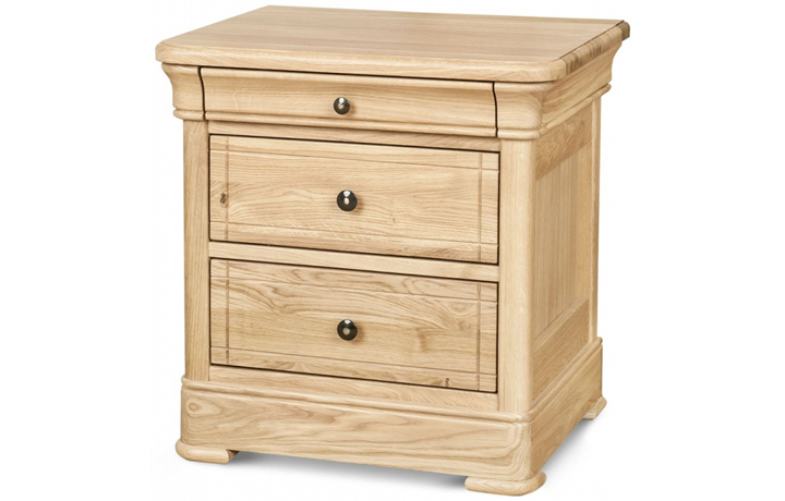 Oak 3 Drawer Bedside Cabinets - Lancaster Solid Oak 3 Drawer Wide Bedside Cabinet