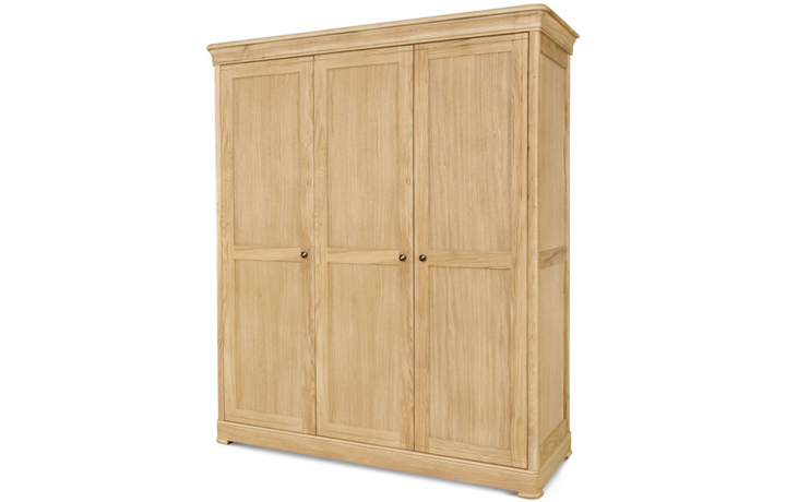 Oak 3 Door Wardrobes - Lancaster Solid Oak Full Hanging Triple Wardrobe