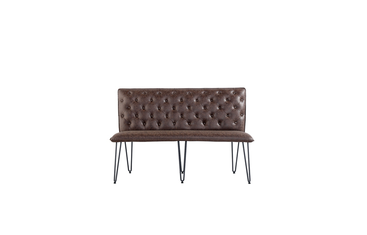 Edison Industrial Oak Range - Cleo Medium Brown Studded Back Bench Seat With Hairpin Legs