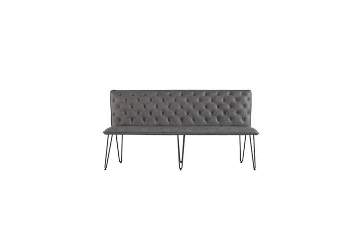 Marconi Industrial Oak Collection - Cleo Large Grey Studded Back Bench Seat With Hairpin Legs