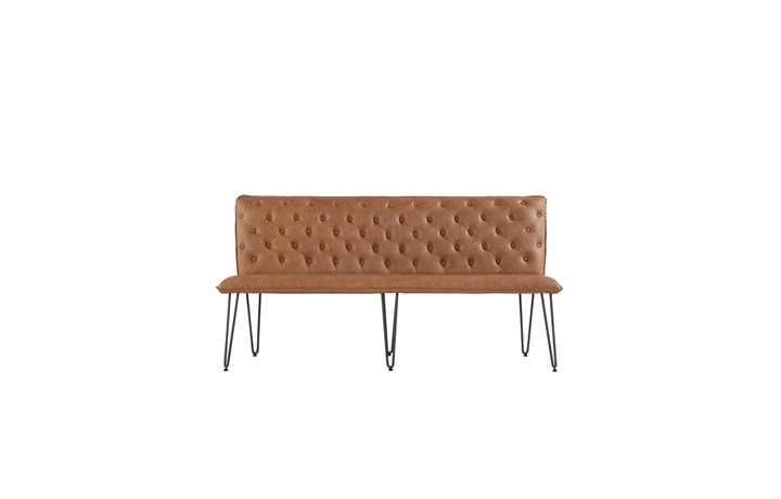 Marconi Industrial Oak Collection - Cleo Large Tan Studded Back Bench Seat With Hairpin Legs