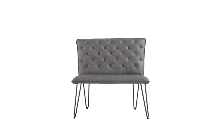 Marconi Industrial Oak Collection - Cleo Small Grey Studded Back Bench Seat With Hairpin Legs