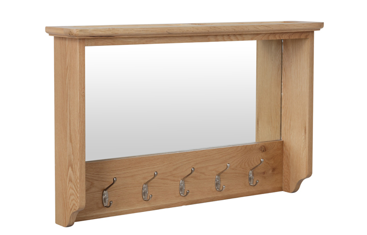 Columbus Oak Furniture Range - Columbus Oak Hall Mirror With Coat Hooks
