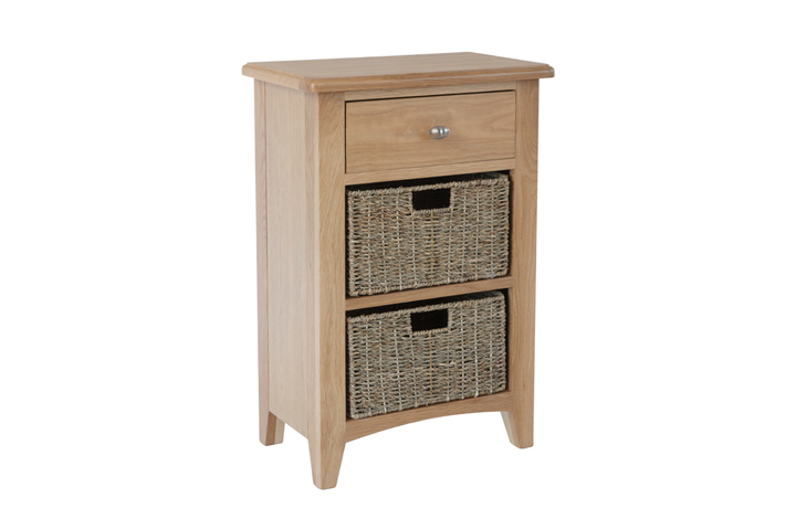 Oak 3 Drawer Bedside Cabinets - Columbus Oak 1 Drawer 2 Basket Lamp Table