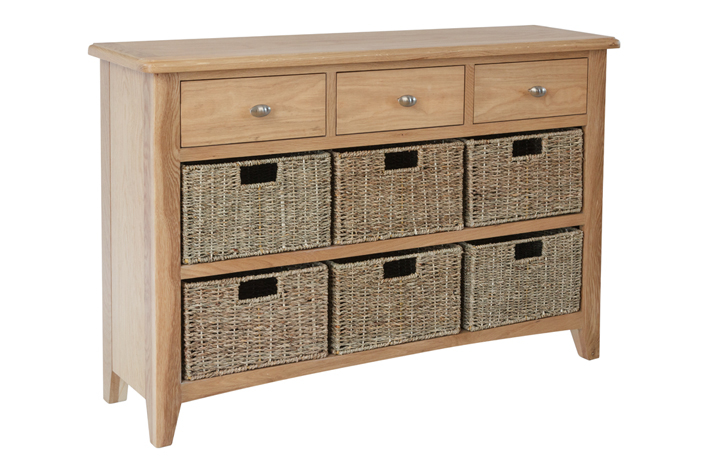 Columbus Oak Furniture Range - Columbus Oak 3 Drawer 6 Basket Sideboard