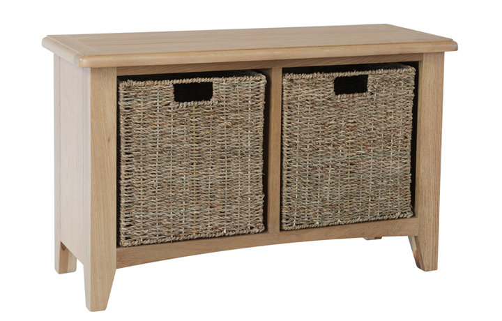 Columbus Oak Furniture Range - Columbus Oak Hall Bench With Baskets