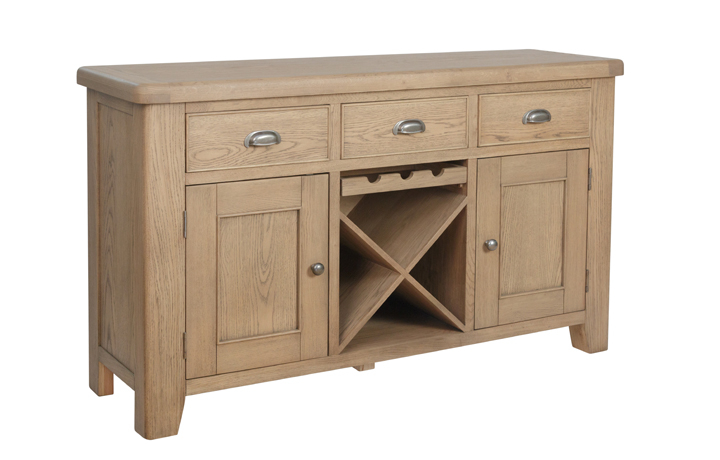 Ambassador Oak Collection - Ambassador Oak Large Sideboard With Wine Rack