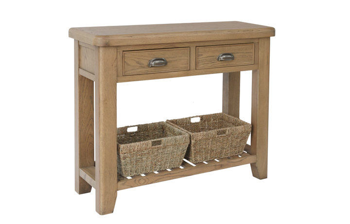 Oak Coffee Tables - Ambassador Oak 2 Drawer Console Table With Baskets