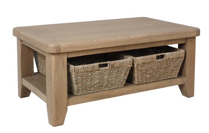 Oak Coffee Tables - Ambassador Oak Coffee Table With Baskets