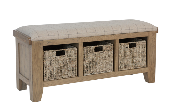 Ambassador Oak Collection - Ambassador Oak Hall Bench With Baskets