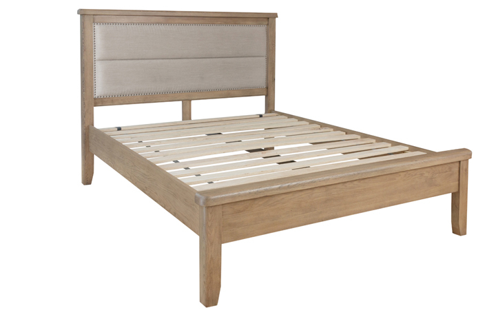 4ft6 Double Hardwood Bed Frames - Ambassador Oak 4ft6 Double Studded Fabric Bed Frame