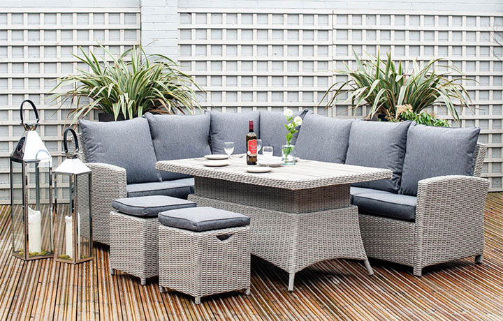 Outdoor Corner Seating Sets  (ONLINE ONLY) - Stone Grey Barbados Corner Set Long Right Arm