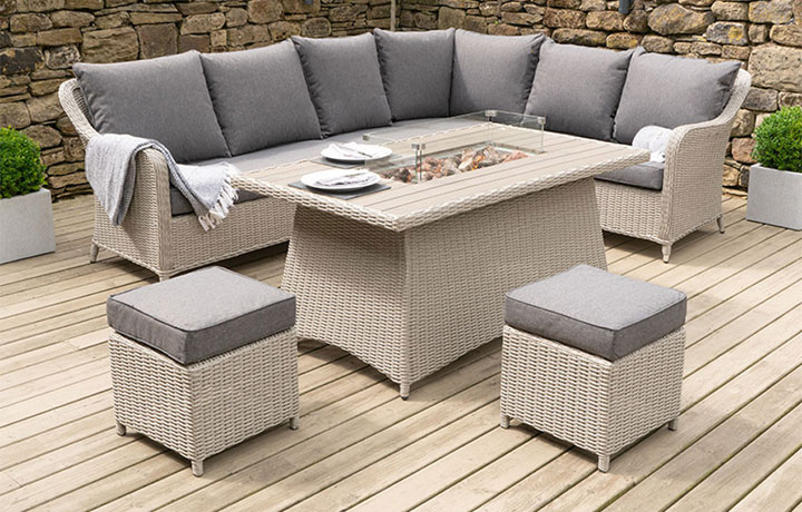 Outdoor Corner Seating Sets  (ONLINE ONLY) - Stone Grey Antigua Corner Set Polywood Fire Pit
