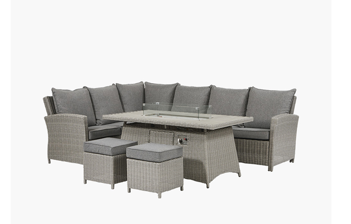 Slate & Stone Grey Outdoor Furniture Sets - Tobago Slate Grey Dining Corner Set with Ceramic Top and Fire Pit