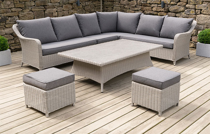 Outdoor Corner Seating Sets  (ONLINE ONLY) - Stone Grey Antigua Corner Set with Ceramic Top