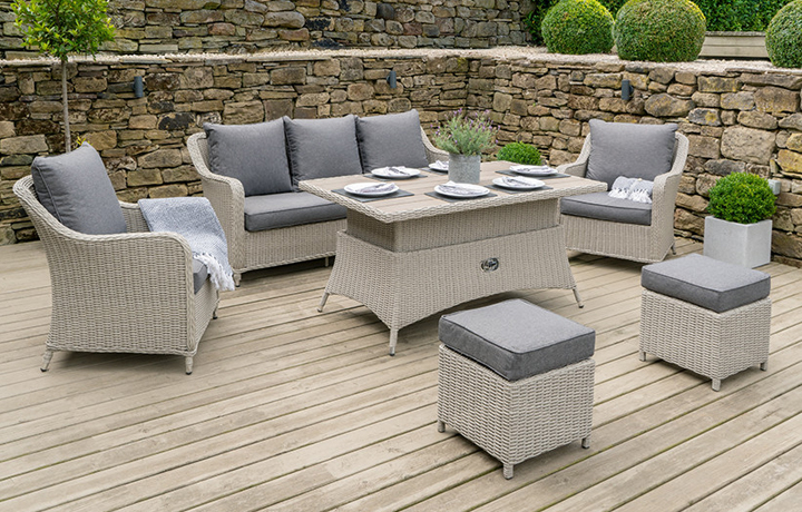 Slate & Stone Grey Outdoor Furniture Sets - Stone Grey Antigua Relaxed Dining Set With Ceramic Top