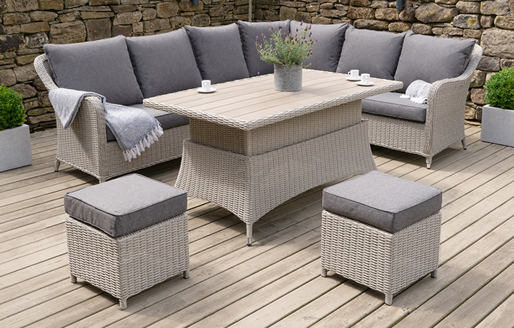 Slate & Stone Grey Outdoor Furniture Sets - Antigua Corner Dining Set Stone Grey w/Adj Table