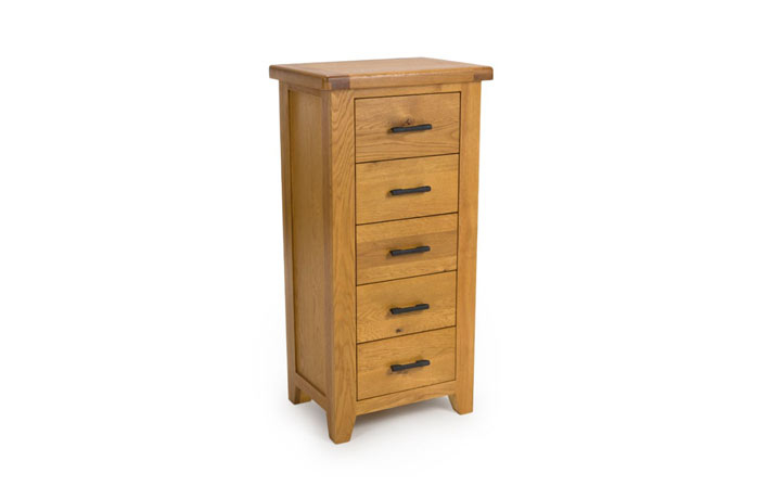 Hamilton Oak Collection - Hamilton Oak 5 Drawer Wellington Slim Chest