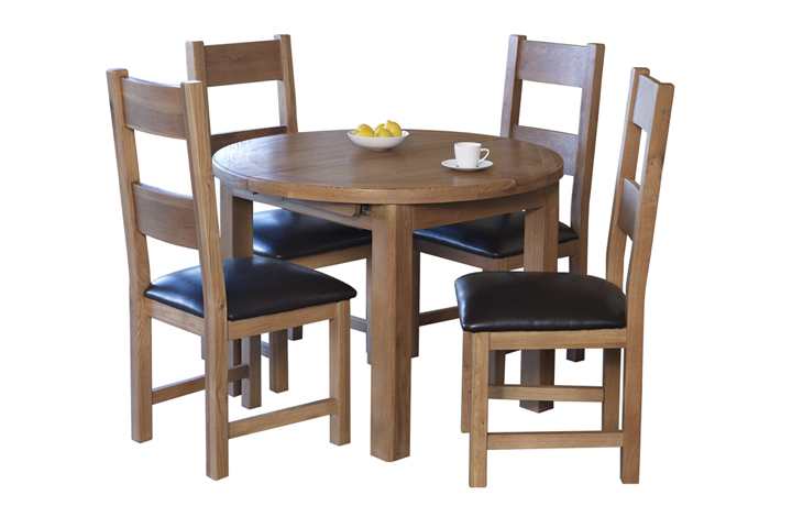 Round Oak & Painted Dining Tables  - Hamilton Oak 107-145cm Extending Round Dining Table