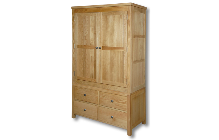 Suffolk Solid Oak Furniture Range - Suffolk Solid Oak 4 Drawer Double Wardrobe