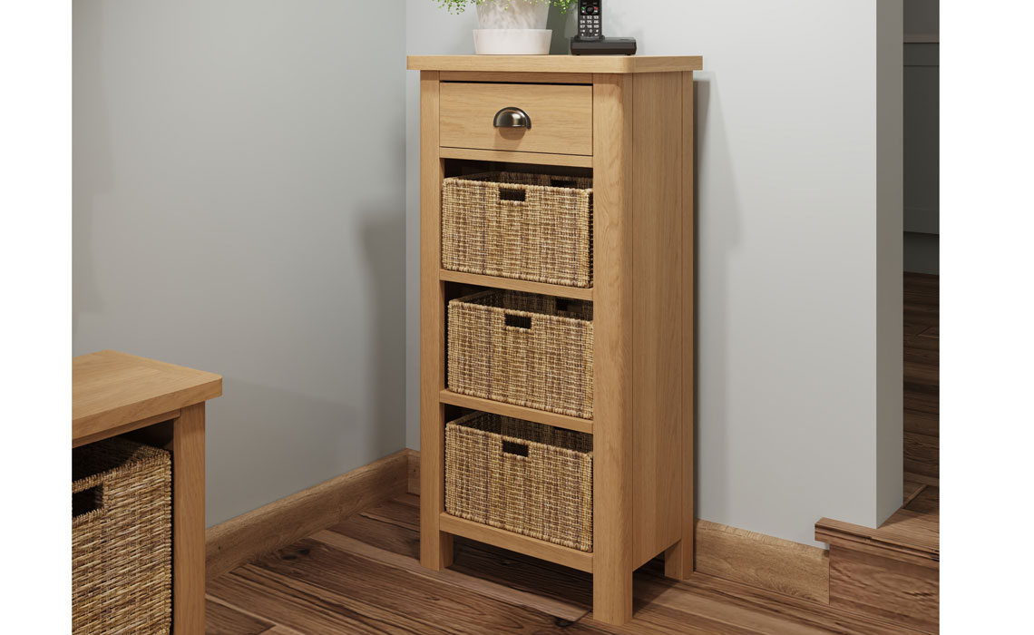 Woodbridge Oak Collection  - Woodbridge Oak 1 Drawer 3 Basket Cabinet